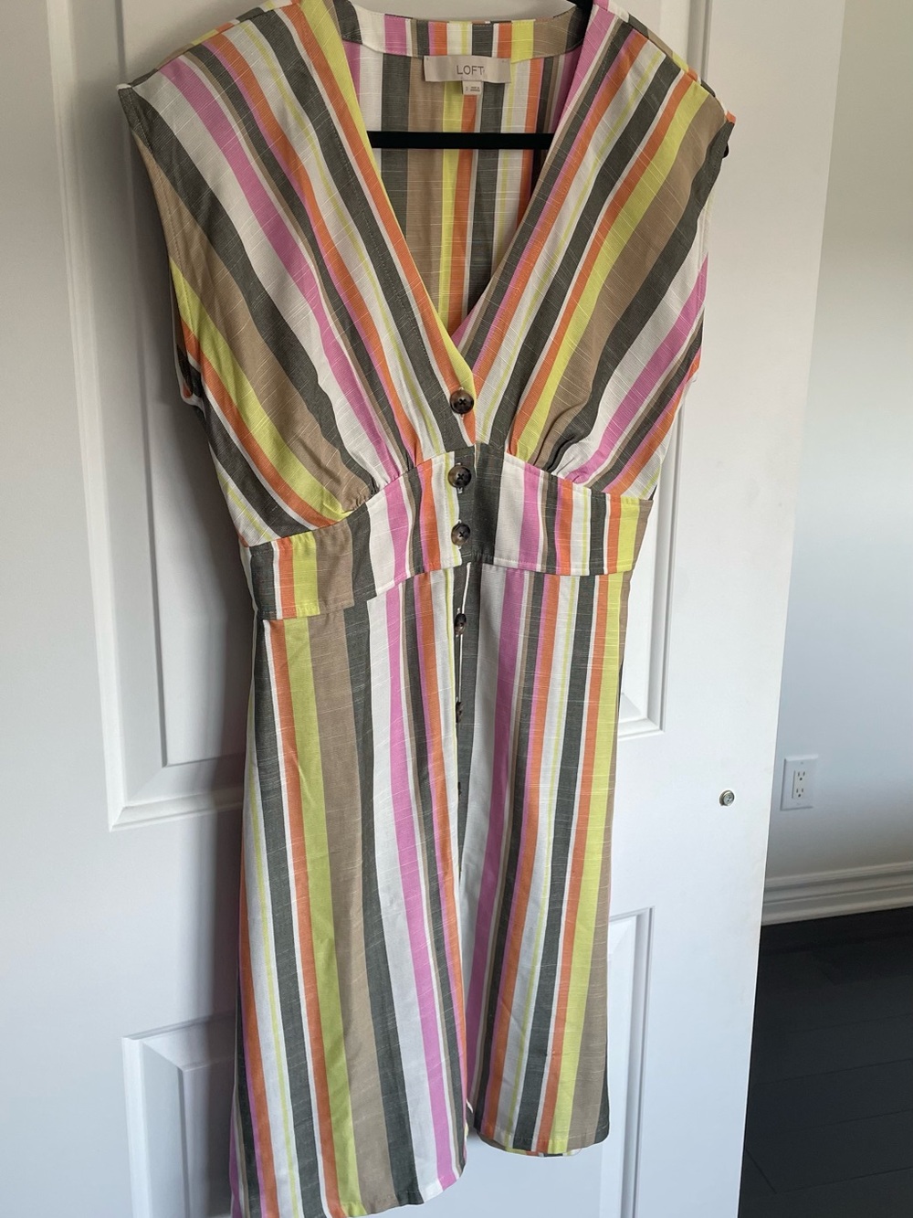 LOFT Striped Dress in Beige, Yellow, Orange, Pink & Black